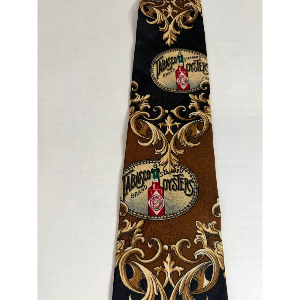 Tabasco Mens Silk Tie Black Brown Gold Baroque Oysters Novelty Necktie 59 Inch